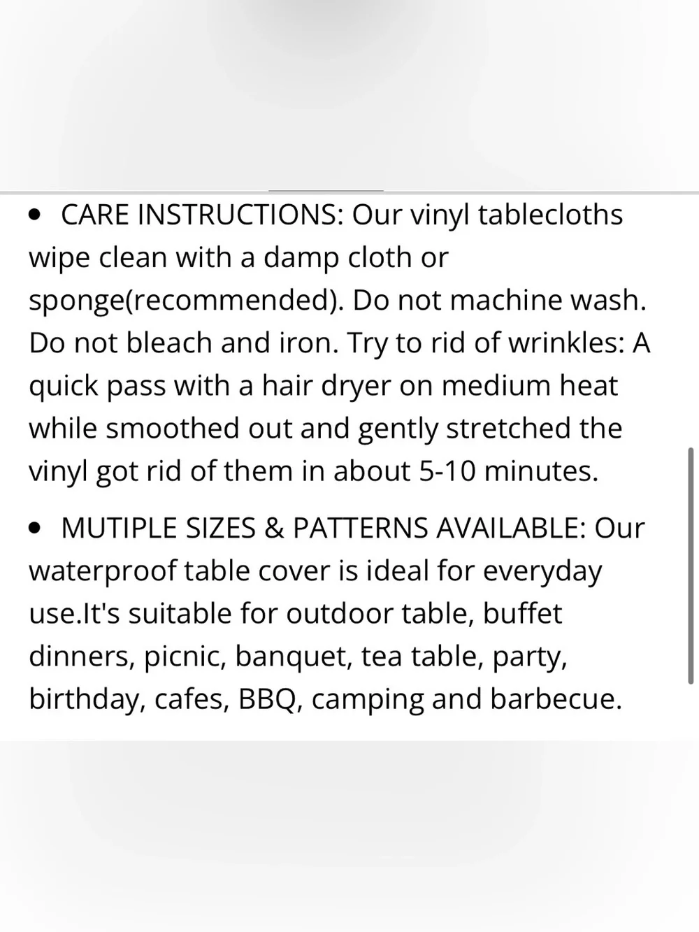Outdoor Vinyl Tablecloth with Umbrella Hole Waterproof 40-44” ROUND BLACK WHITE